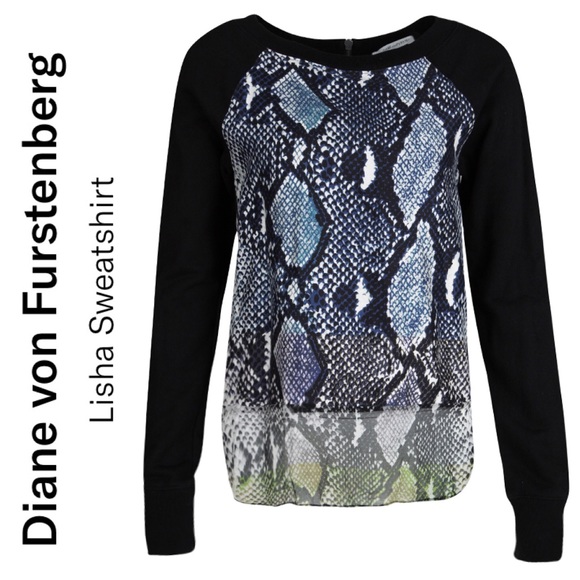 DVF Lisha Sweatshirt Python Mixed Media Top - Picture 1 of 8